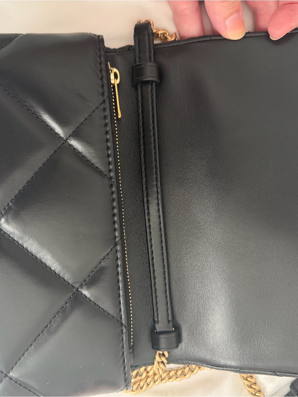 Tory Burch Black Quilted Leather Crossbody with Gold Logo Chain - Picture 6 of 9